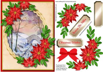 Beautiful Bridge in Winter with Poinsettias 