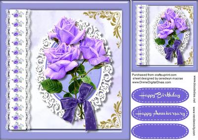 Beautiful Lilac Roses in a Lace Frame 