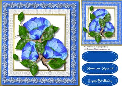 Beautiful Blue Floral Flowers in a Lace Frame 