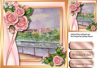View of the Thames and Pink Roses 