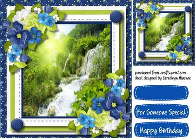 Beautiful Waterfall and Summer Flowers 