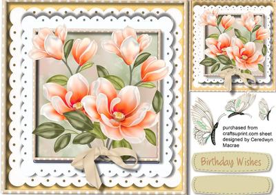 Beautiful Peach Magnolias on Double Lace.