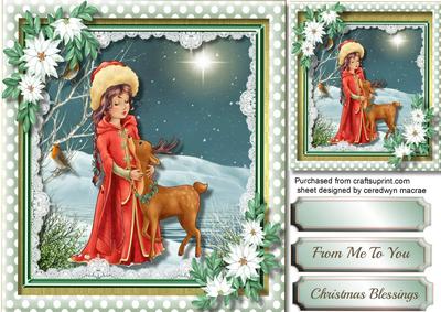 Beautiful Holy Girl and Reindeer at Christmas 