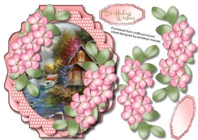 Beautiful Plaque with Water Scene and Flowers 