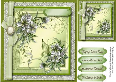 Lovely Moss Green Flowers on a Lace Frame 