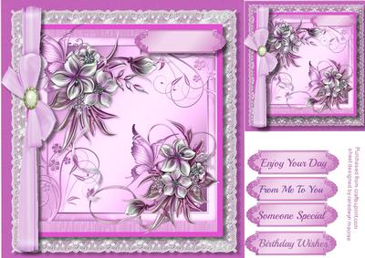 Lovely Cerise Flowers on a Lace Frame 