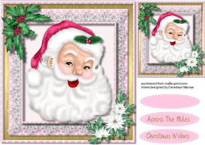 Santa in a Lace Frame with Poinsettias 