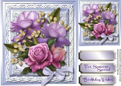 Beautiful Lilac Roses on Celtic Lace 
