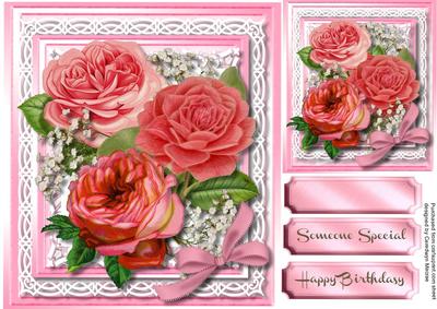 Beautiful Pink Roses on Celtic Lace 