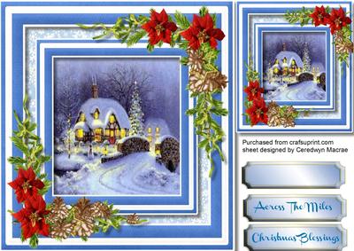 Beautiful Christmas Scene with Pine Cones and Poinsettias 