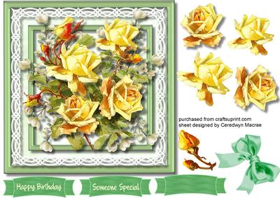 Lovely Yellow Roses on Celtic Lace . 3