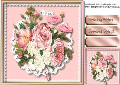 Beautiful Pink Roses on Oval Lace 