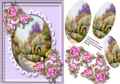 Beautiful Village Scene and Roses , Pyramid