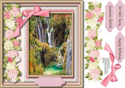 Beautiful Waterfall and Hydrangers 