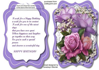 Tent Card , Beautiful Birthday Wishes with Verse 