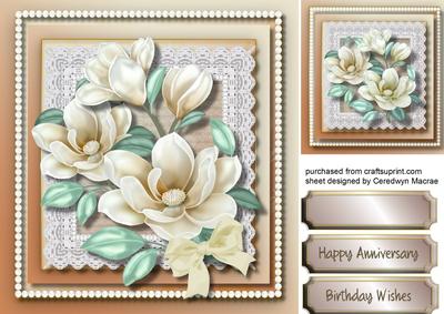 Beautiful Cream Magnolias on Lace with Pearls