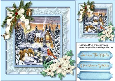 Beautiful Christmas Scene Horses and Cardinal 