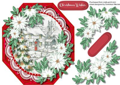 Lovely Red Octagonal Card with White Poinsettias