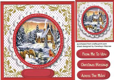 Christmas Scene in a Stitched Frame .