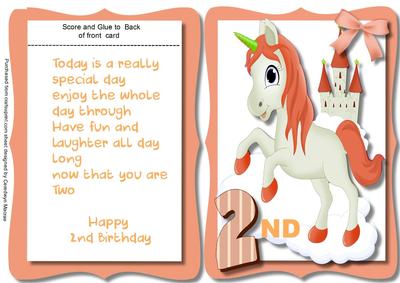 Tent Card , 2nd Birthday Apricot Unicorn 