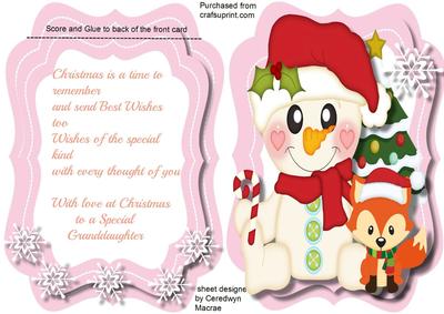Tent Card , Granddadughter, Cute Snowman and Fox 