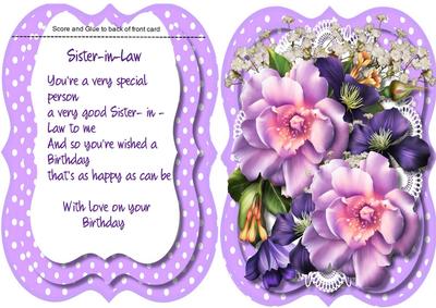 Tent Card , with Verse , Birthday Sister-in-law
