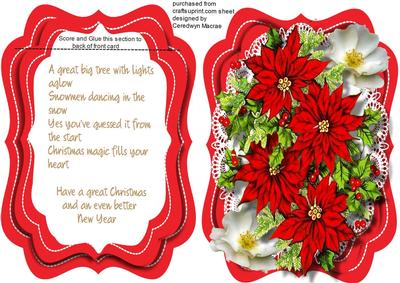 Tent Card , with Verse , Beautiful Poinsettias on Lace 