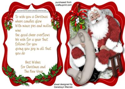 Tent Card , with Verse, Jolly Sants and His Christmas List