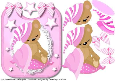 Lovely Pink Sleepy Time Bear on a Bib 