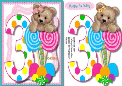 Fuzzy Bears 3rd Birthday Wish Girl