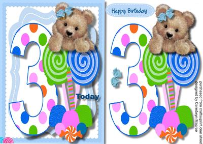 Fuzzy Bears 3rd Birthday Wishe Boy 