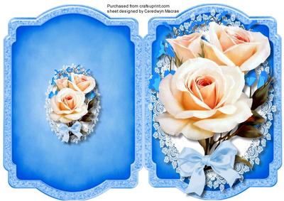 Print and Fold in Blue with Cream Roses 