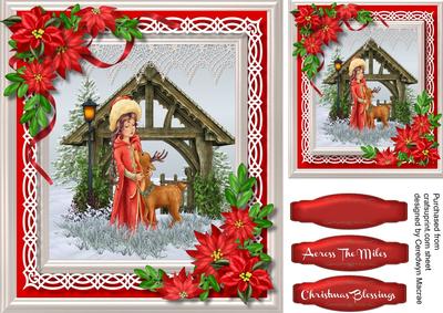 Beautiful Christmas Scene with Girl and Deer 