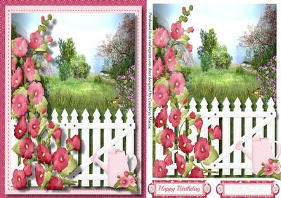 Hollyhocks at the Garden Gate 
