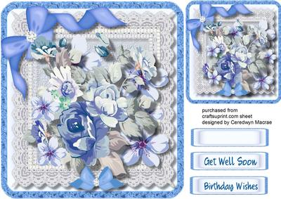 Lovely Blue Water Colour Roses on Lace 