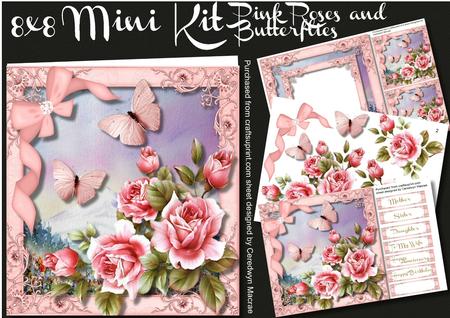 8x8 Mini Kit . Beautiful Pink Roses and Butterfly's .