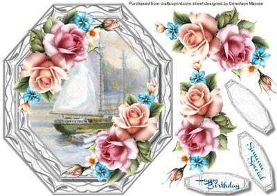 Beautiful Silver Octagonal with Roses and Scene 