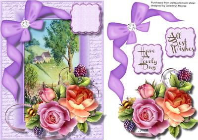 Beautiful Roses on a Lilac Script Frame 