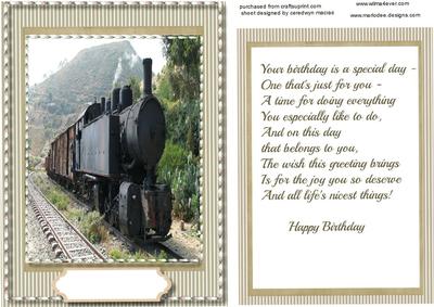 Lovely Steam Train Topper , with Verse
