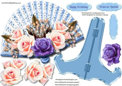Beautiful Blue Plate with Fan and Stand
