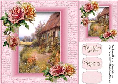 Beautiful Roses Cottage on Pink Script Frame 