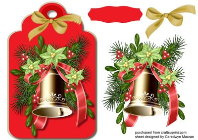 Lovely Topper Tag , with Christmas Bells 
