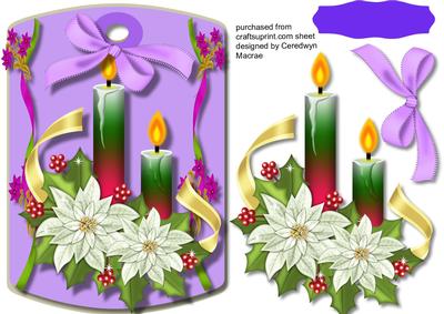Lovely Lilac Topper or Tag , Cream Poinsettias