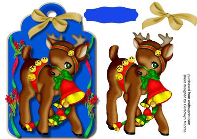 Lovely Topper or Tag , Richie the Reindeer 