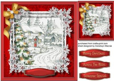 Beautifuyl Christmas Scene with Silver Holly 