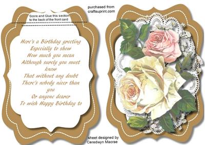Lovely Tent Card with Cream Roses and Verse
