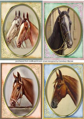 4 , Notelets ,tags or Small Cards , Horses 