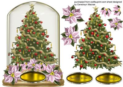 Lovely Snow Globe with Pink Poinsettias and Christmas Tree