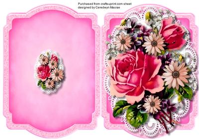 Print and Fpld , Deep Pink Roses on Lace 