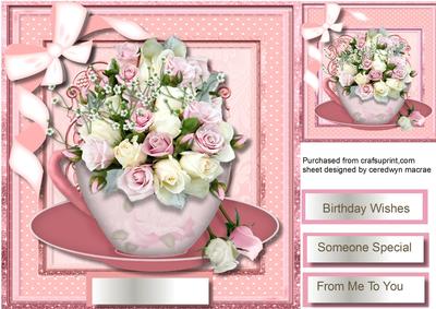 Beautiful Cup of Cream and Pink Roses 